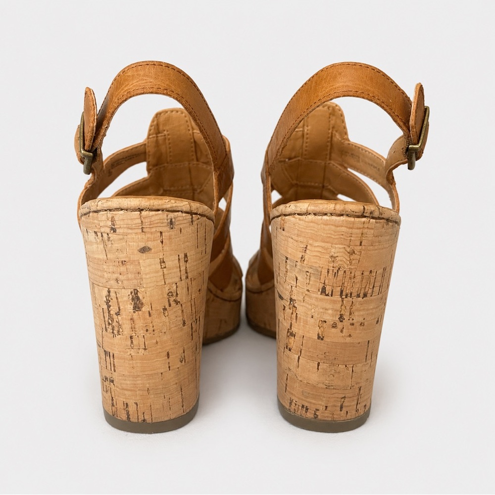 Born Bernese Leather Platform Cork Wedge Sandal Shoes Brown Women's Size 7 US - Picture 3 of 7